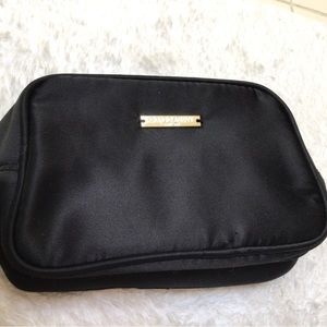 New Giorgio Armani black cosmetics bag case silk fabric, logo pull